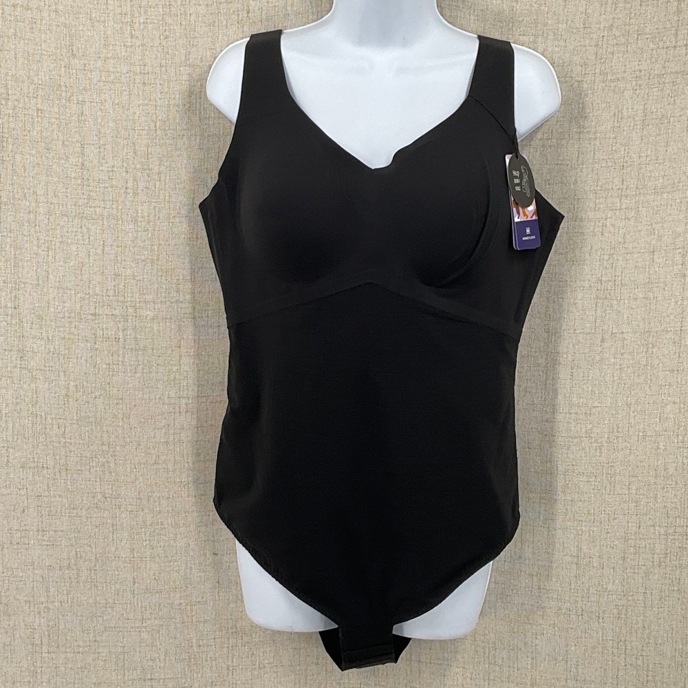 Honeylove Crossover Bodysuit Women 2X Black Nylon‎ Shapewear Minimalist